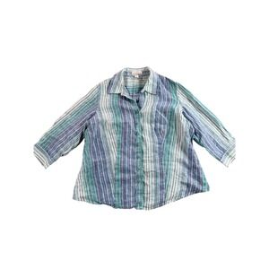 Coldwater Creek Striped 100 Linen Natural School Button Shirt XL Spring Academia